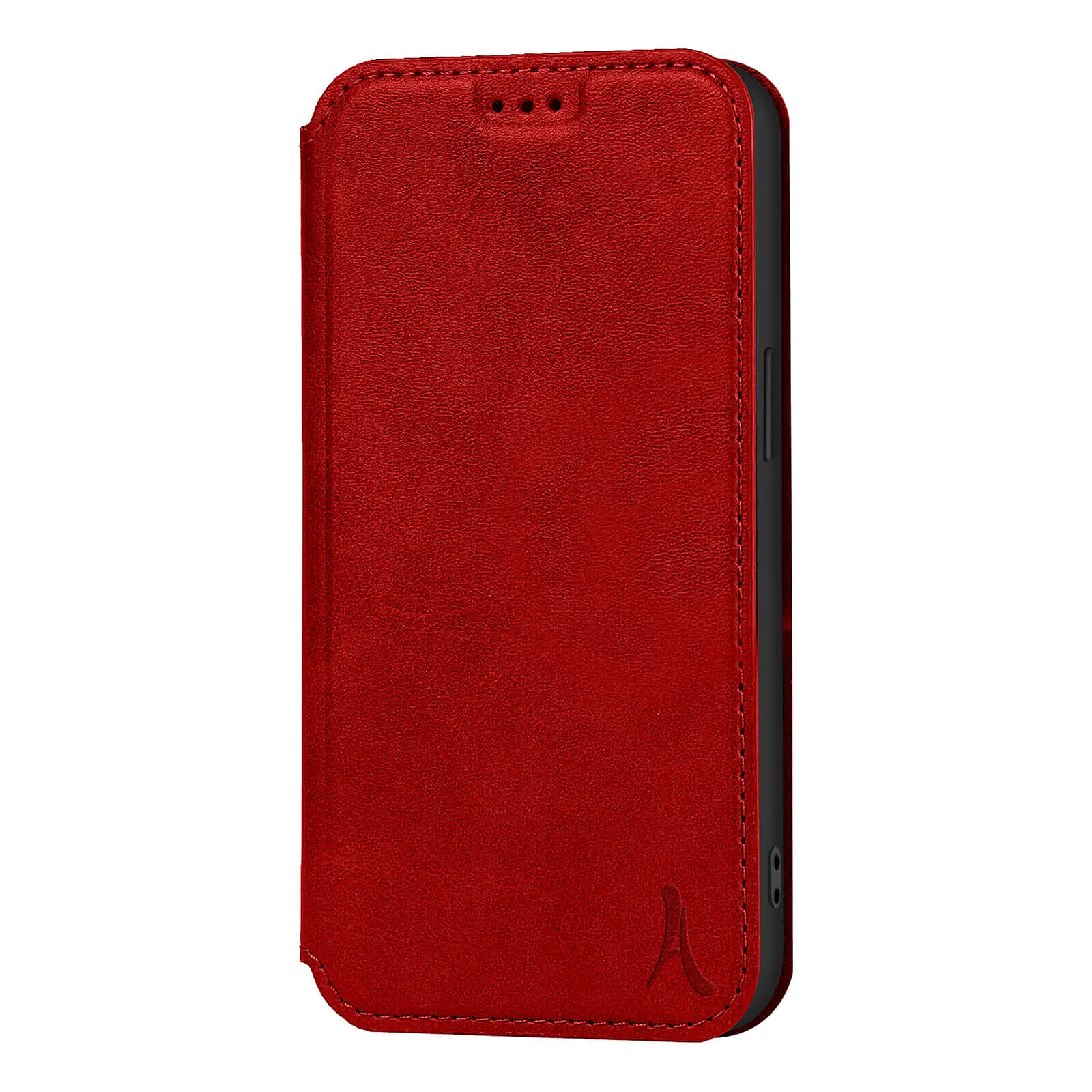 Akashi Étui pour iPhone 12 Mini Cuir Véritable Porte-Carte Support Stand Rouge