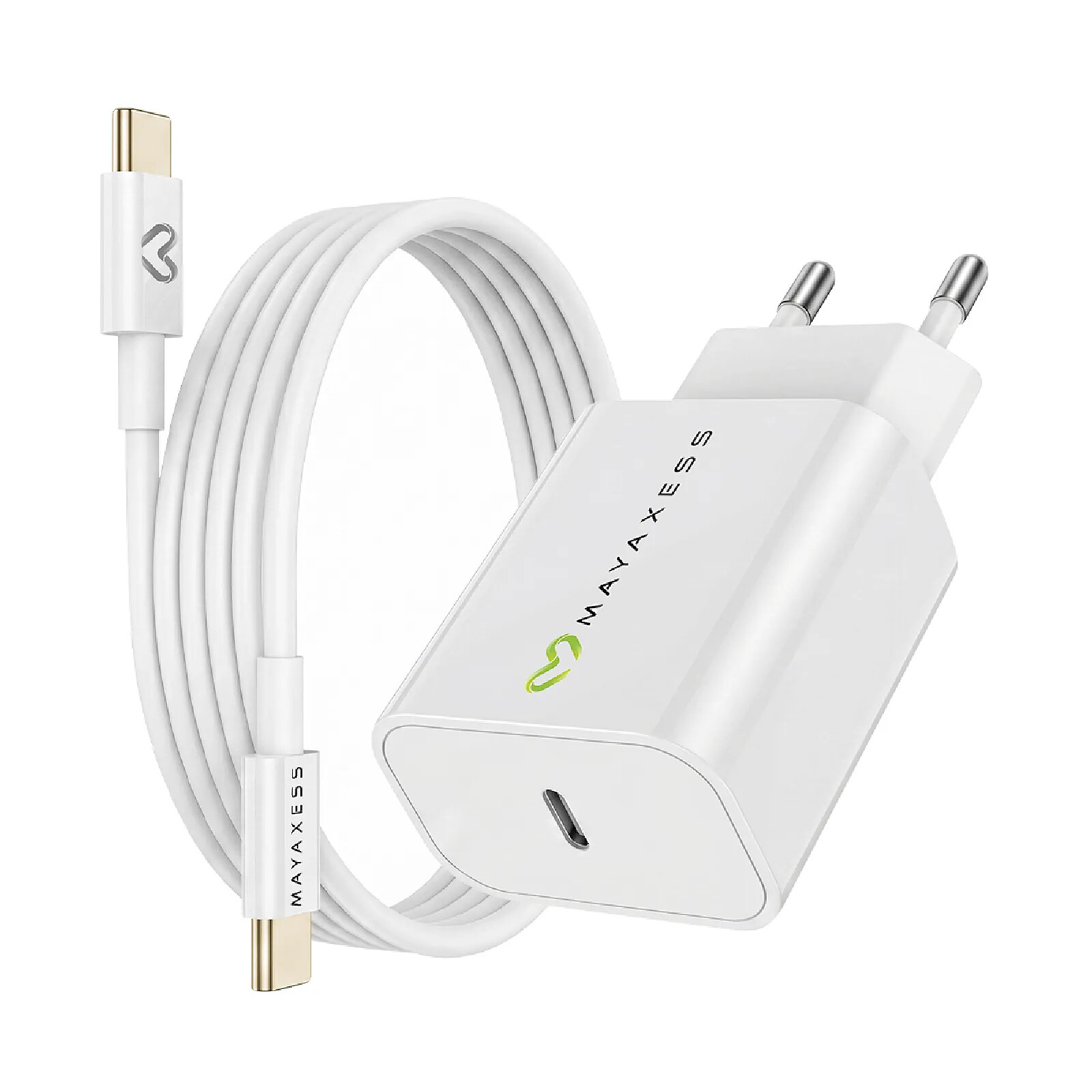 Mayaxess Chargeur Secteur pour iPhone 16 20W + Câble USB-C 1m Blanc
