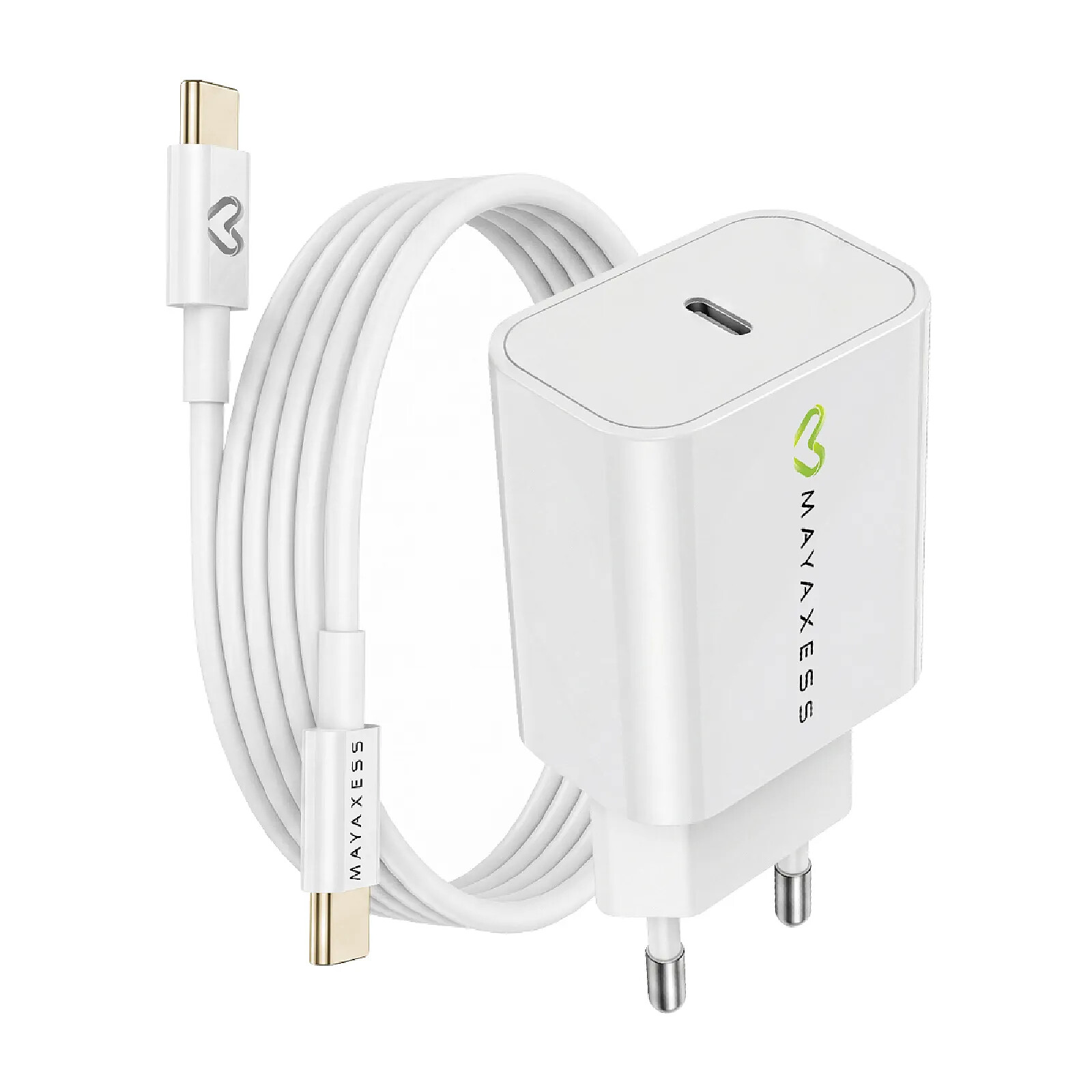Mayaxess Chargeur Secteur pour iPhone 16 Pro 20W + Câble USB-C 1m Blanc