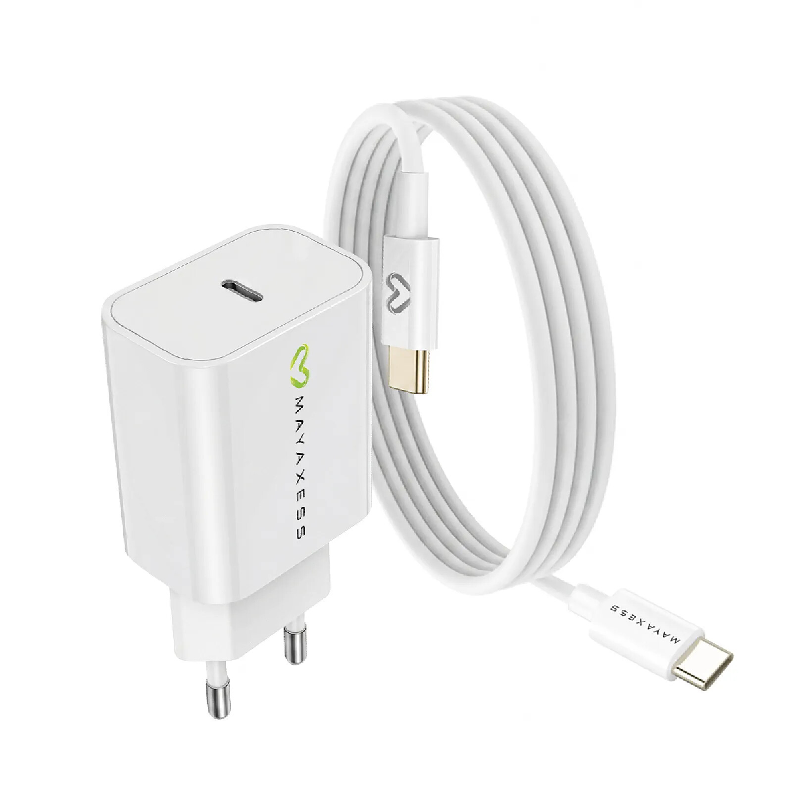 Mayaxess Chargeur Secteur pour Galaxy S21 Ultra 20W + Câble USB-C 1m Blanc