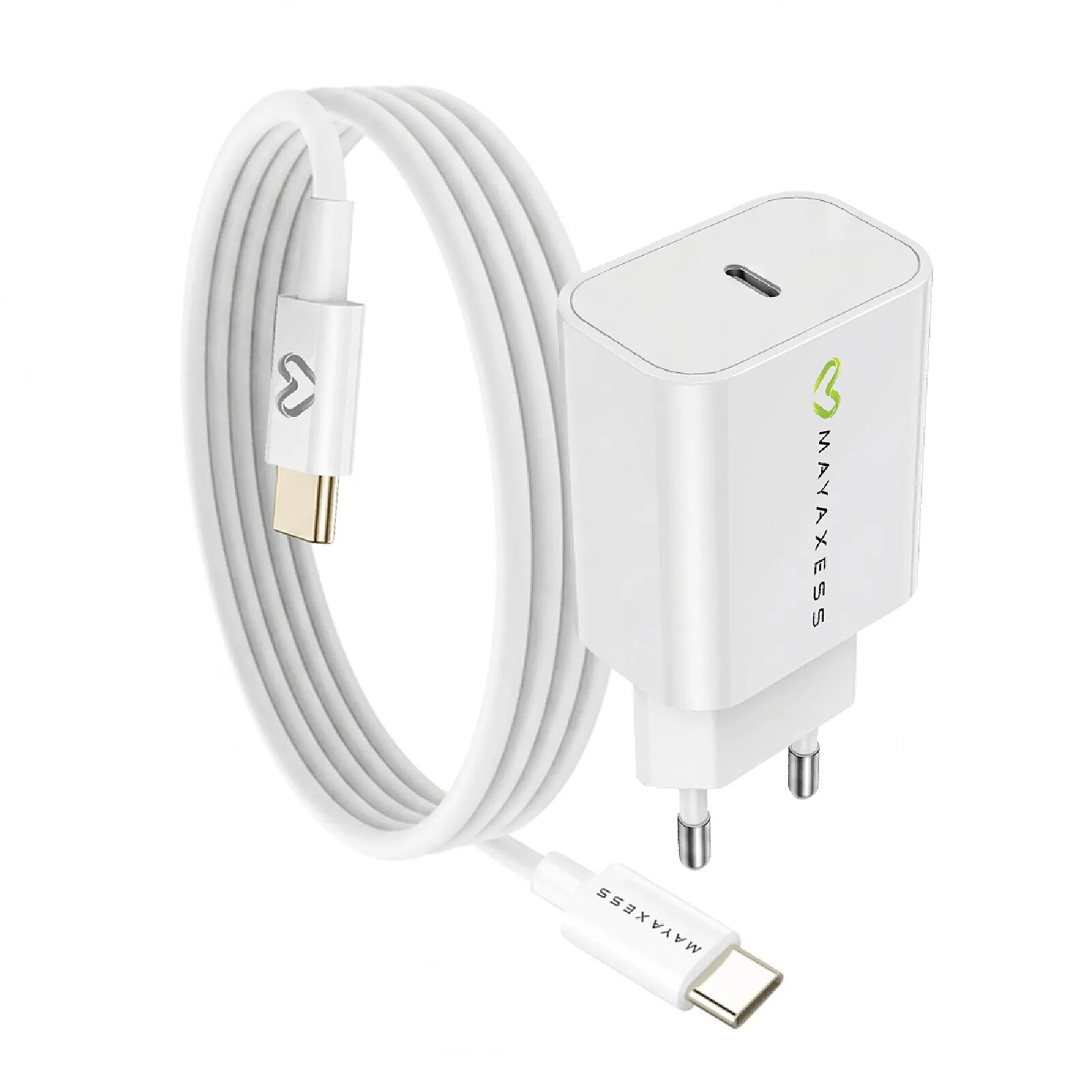 Mayaxess Chargeur Secteur pour Galaxy S22 Plus 20W + Câble USB-C 1m Blanc