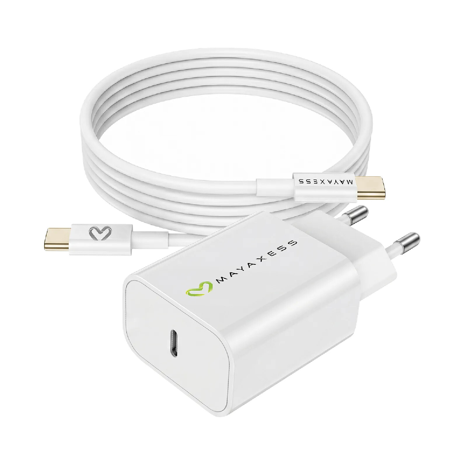 Mayaxess Chargeur Secteur pour Galaxy S24 Plus 20W + Câble USB-C 1m Blanc