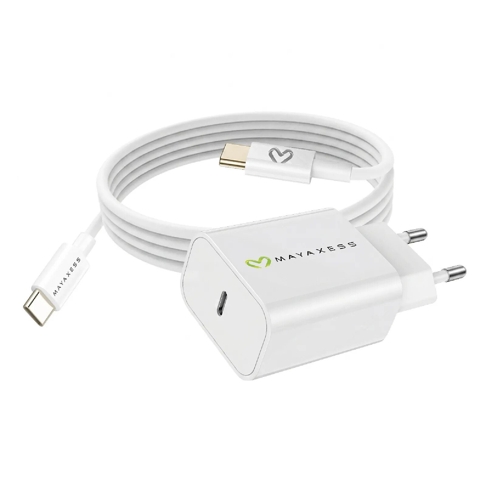 Mayaxess Chargeur Secteur pour Galaxy S21 Plus 20W + Câble USB-C 1m Blanc