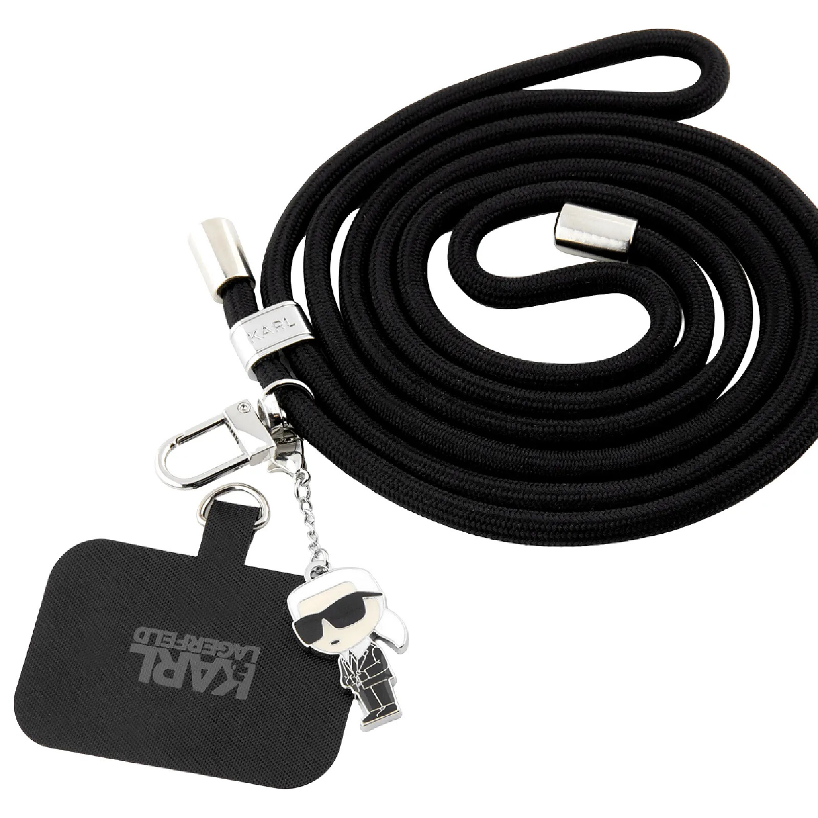 Karl Lagerfeld Cordon Tour de Cou 150cm Universel avec Épingles Ikonik Ultra Résistant Noir