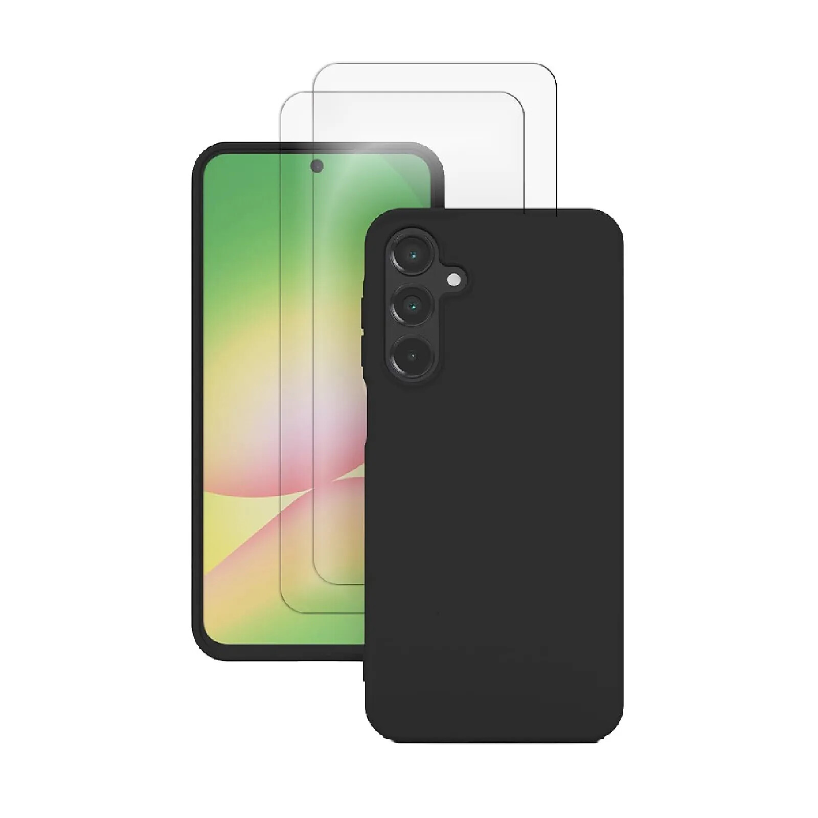 Evetane Coque Samsung Galaxy A56 Silicone Noire + 2 Vitres en Verre trempé Protection écran Antichocs