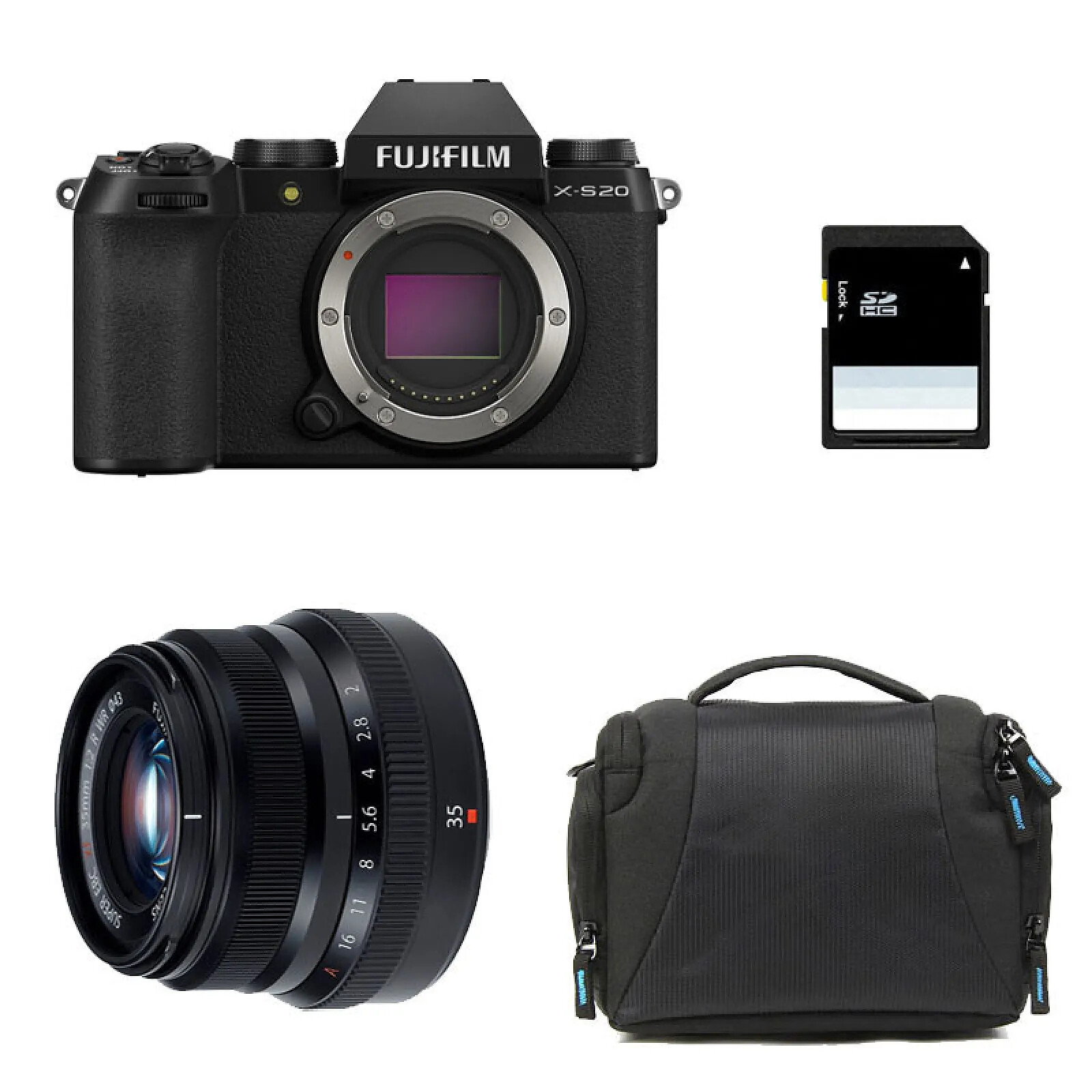 FUJIFILM X-S20 NOIR + 35mm f/2 WR + Sac + Carte SD 8 Go