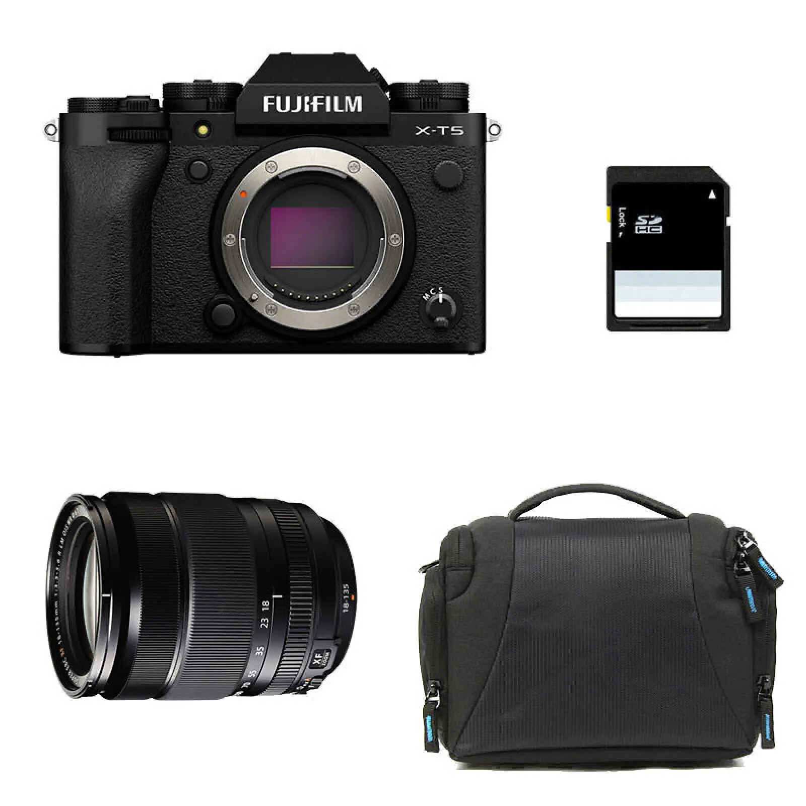 FUJIFILM X-T5 NOIR + 18-135mm + Sac + Carte SD 8 Go