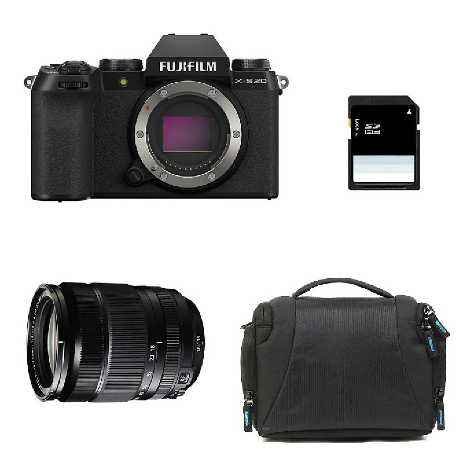 FUJIFILM X-S20 NOIR + 18-135mm + Sac + Carte SD 8 Go