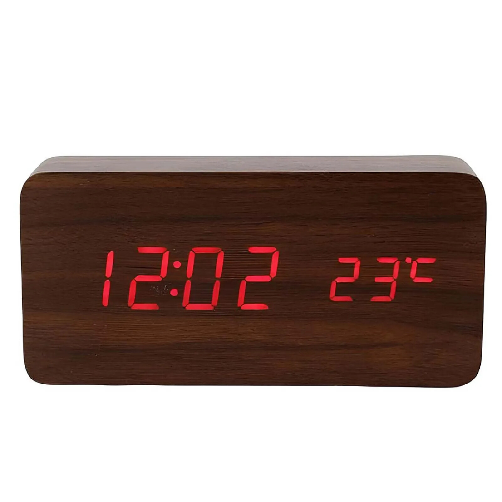 Avizar Horloge LED Lumineux avec Affichage Date / Heure / Température Design Bois