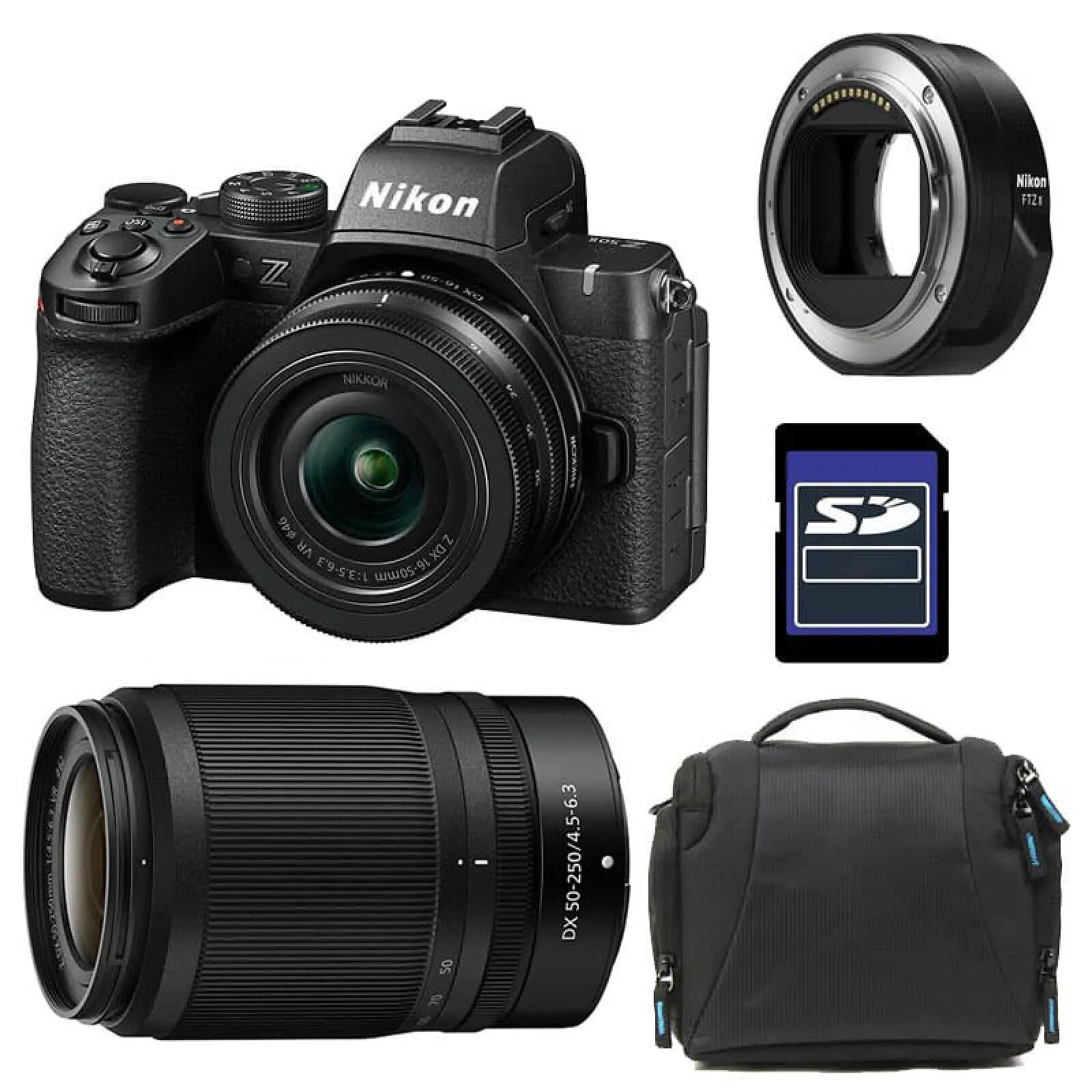 NIKON Z50 II + Z 16-50 + Z 50-250 + Sac + Carte SD 8 Go + Adaptateur FTZ II