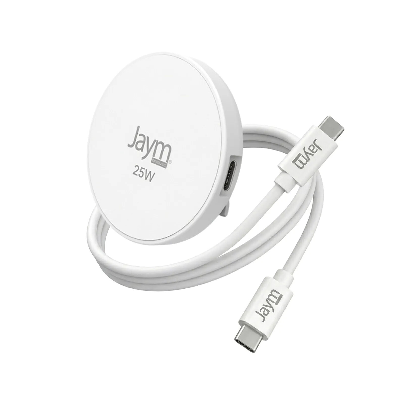 Jaym Chargeur sans Fil pour iPhone et Smartphone Qi MagSafe 25W avec Support Blanc