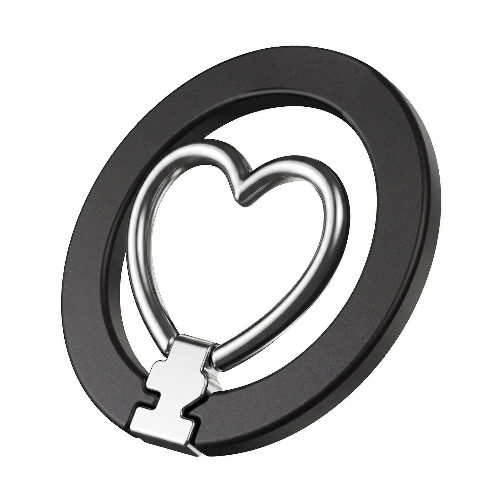 Zanaé Support Bague pour iPhone MagSafe / PixelSnap en Forme de Coeur Pliable Noir / Argent