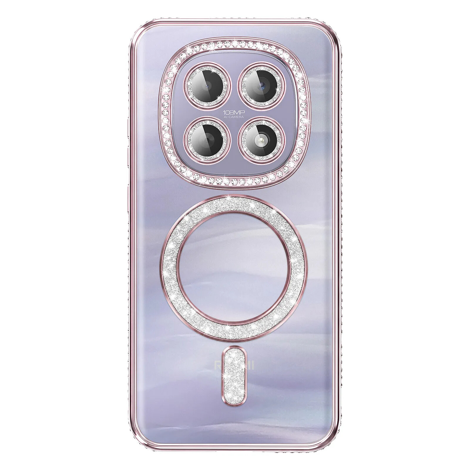 Coque pour Redmi Note 15 Compatible MagSafe avec Contour à Strass Rose