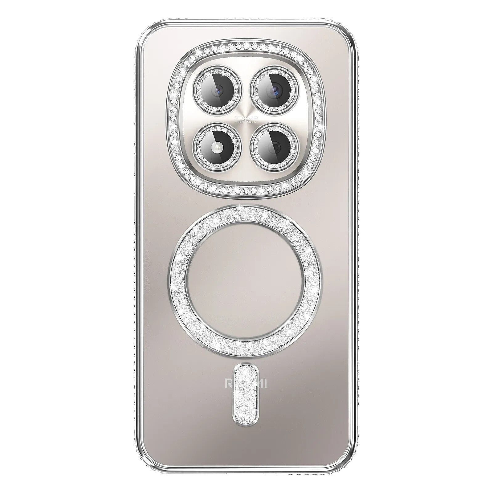 Coque pour Redmi Note 15 Pro 5G Compatible MagSafe avec Contour à Strass Argent