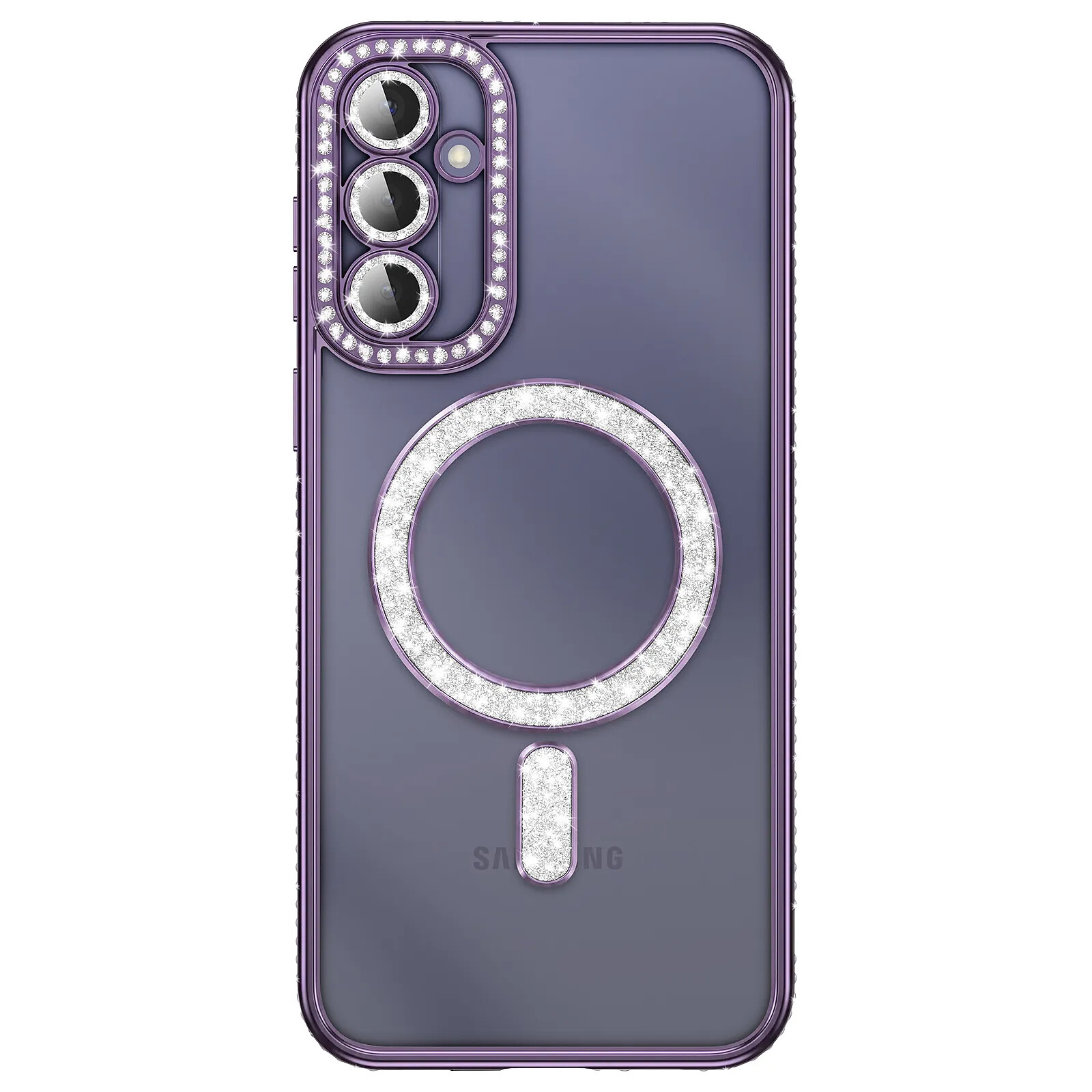 Coque Diamant pour Galaxy S26 Plus avec Anneau Magnétique et Contour Strassé Noir / Transparent