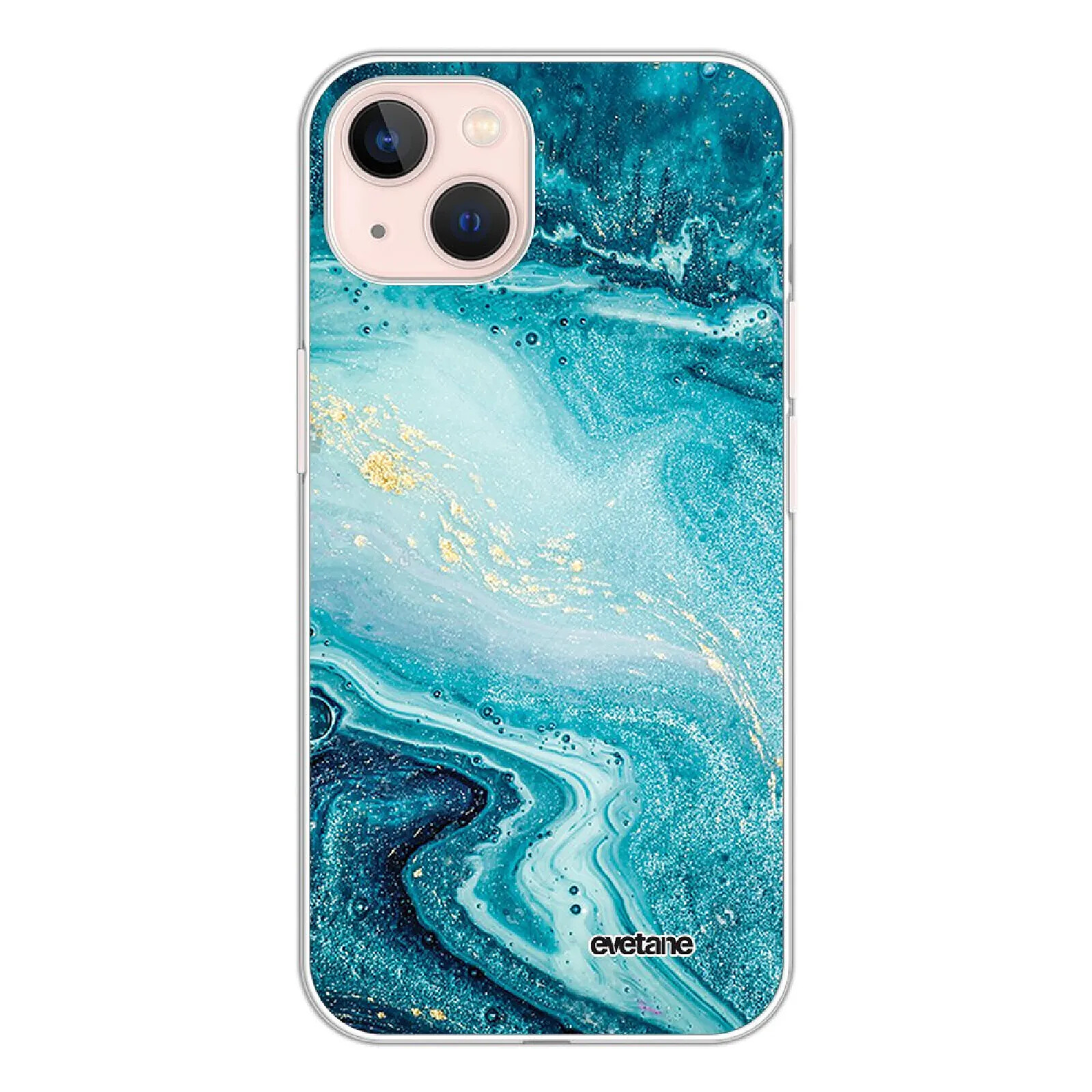 Evetane Coque iPhone 13 silicone transparente Motif Bleu Nacré Marbre ultra resistant