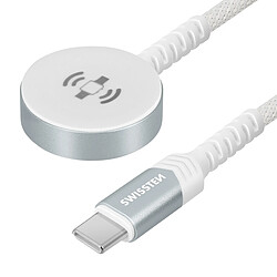 Swissten Chargeur Magnétique 2.5W vers USB-C pour Apple Watch en Nylon tressé 1.2m Blanc