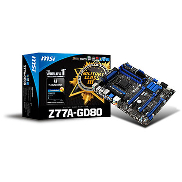 MSI Z77A-GD80 Carte mère ATX Socket 1155 Intel Z77 Express - SATA 6Gb/s - USB 3.0 - 3x PCI-Express 3.0 16x