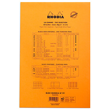Avis Rhodia Bloc N°19 Orange agrafé en-tête 21 x 31.8 cm ligné avec marge 160 pages