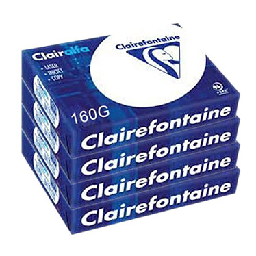 Clairefontaine Clairalfa A4 160g ramette 250 feuilles Blanc X4 Carton de 4 ramettes de papier Clairalfa 500 feuilles A4 160g Ultra Blanc 170CIE