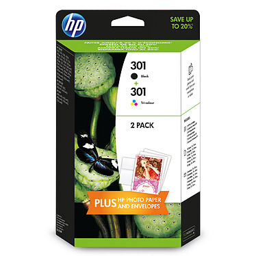 HP Combo Pack 301 - J3M81AE  Pack de 2 cartouches d'encre 301 noir, cyan, magenta, jaune