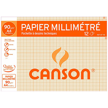 Canson Papier à dessin millimétré 12 feuilles A4 90g