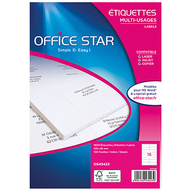 Office Star Etiquettes 105 x 35 mm x 1600