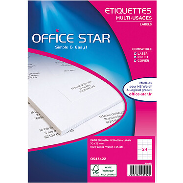 Office Star Etiquettes 70 x 35 mm x 2400