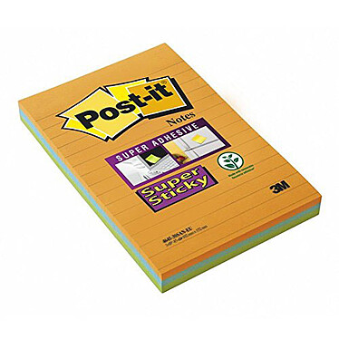 Post-it Bloc Super Sticky Grand format 45 feuillets 102 x 152 mm ligné x 3