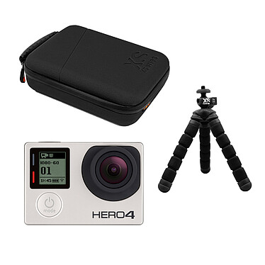 GoPro HERO 4 : Silver Edition + XSories capxule small case noir + Tripod Mount + Mini bendy noir