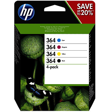 HP 364 Pack combo de 4 (N9J73AE) - Noir, Cyan, Magenta et Jaune