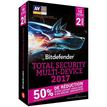 Bitdefender Total Security Multi-Device 2017 Offre Attachement - Licence 2 Ans 10 Appareils