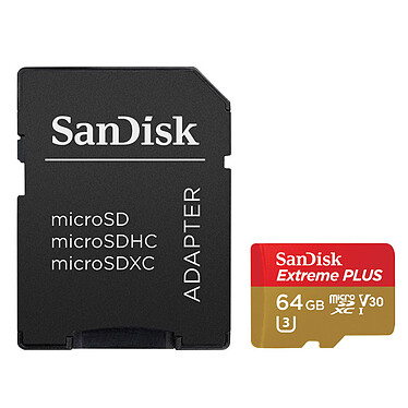 SanDisk Extreme Plus microSDXC UHS-I U3 V30 64 Go + Adaptateur SD