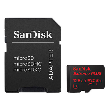 SanDisk Extreme Plus microSDXC UHS-I U3 V30 128 Go + Adaptateur SD