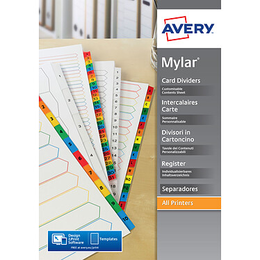  Avery intercalaire mylar carte A4+ 12 touches mensuelles