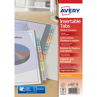 Avery intercalaire polypropylène A4+ à onglets personnalisables 12 touches
