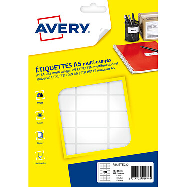 Avery Etiquettes de bureau multi-usages 19 x 38 mm x 480