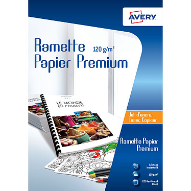 Avery Ramette papier premium 200 feuilles A4 120 g Ramette de papier premium tous types d'impression au format A4, 120 g (200 feuilles)