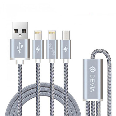 Devia Câble Premium 3-en-1 USB/Lightning Gris