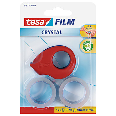 tesa Film Crystal 2 rouleaux 10m x 19mm + 1 Mini Dérouleur