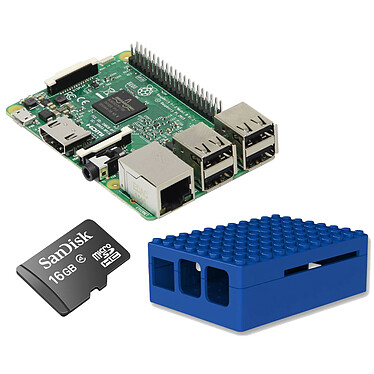 Raspberry Pi 3 Starter Kit (bleu) Mini ordinateur (carte Raspberry Pi 3 Model B + boîtier + carte mémoire + adaptateur secteur)