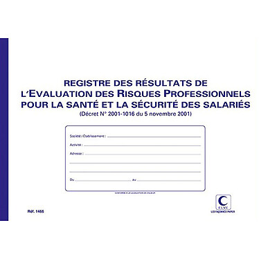 Elve Registre Rsultat de l'évaluation des risques professionnels 210 x 297 mm