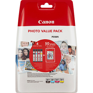 Canon CLI-581 BK/C/M/Y + Papel fotográfico Canon