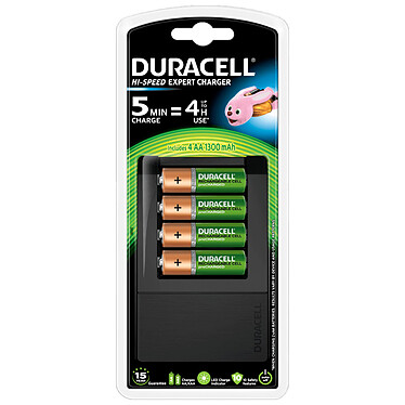 Duracell Hi-Speed Expert Charger Chargeur de piles AA/AAA avec indicateur de charge + 4 piles rechargeables AA