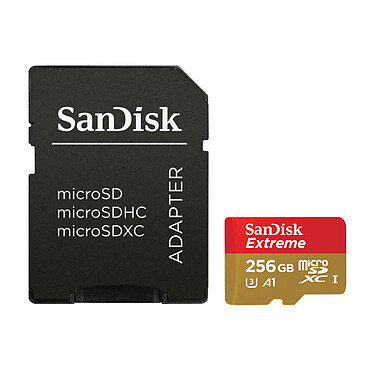 SanDisk Extreme microSDXC UHS-I U3 V30 A1 256 Go + Adaptateur SD