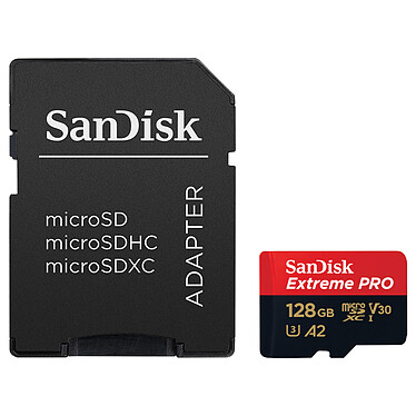 SanDisk Extreme Pro microSDXC UHS-I U3 V30 A2 128 Go + Adaptateur SD