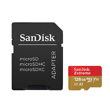 SanDisk Extreme microSDXC UHS-I U3 V30 128 Go + Adaptateur SD Carte mémoire MicroSDXC UHS-I U3 V30 A2 128 Go
