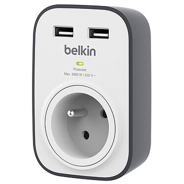 Belkin Prise parafoudre SurgeCube + 2 ports USB pour charge 2,4 A 