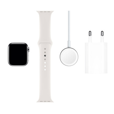 Acheter Apple Watch Series 5 GPS + Cellular Acier Argent Bracelet Sport Blanc 40 mm