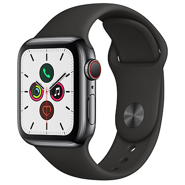 Apple Watch Series 5 GPS Cellular Steel Black Sport Band 40 mm Montre connectée 4G - Acier inoxydable - étanche 50 m - GPS/GLONASS - Cardiofréquencemètre - écran Retina OLED 324 x 394 pixels - 32 GB - Wi-Fi/Bluetooth 5.0 - watchOS 6